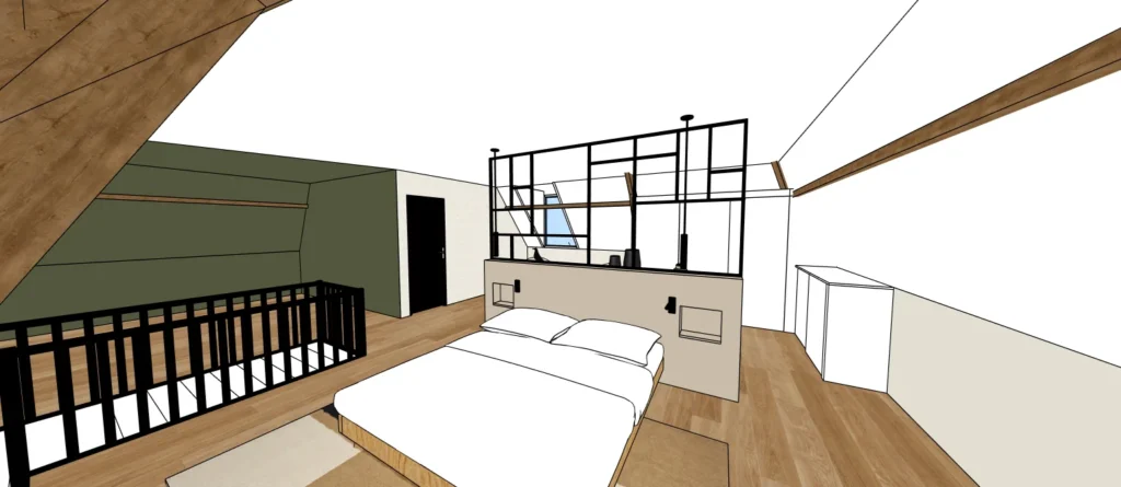 Plan de chambre avec meuble sur mesure – conception de mobilier par Claire décoratrice à Arras