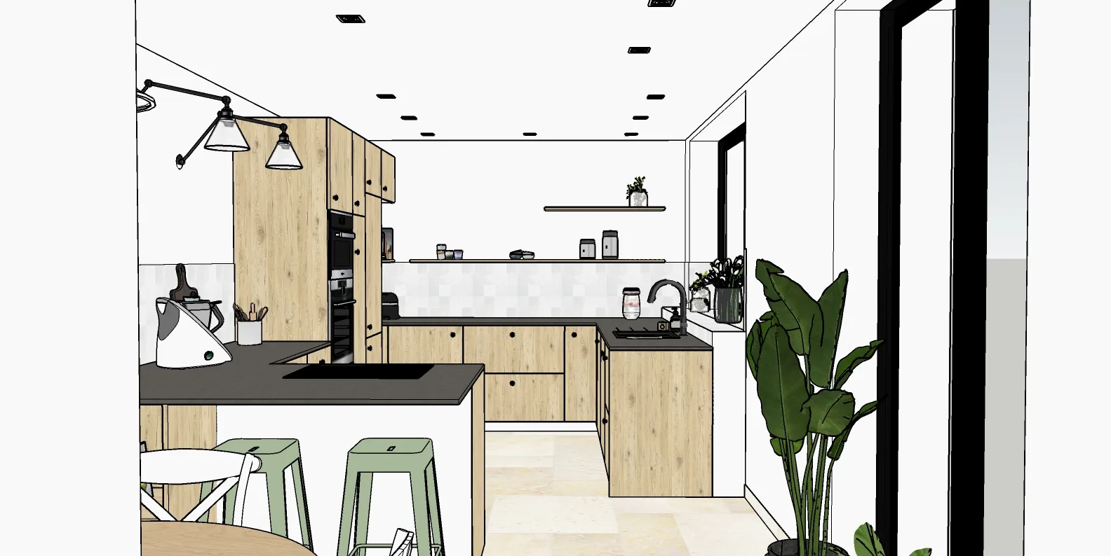 Plan de cuisine aménagée en 3D – projet de décoration intérieure à Arras par Claire décoratrice