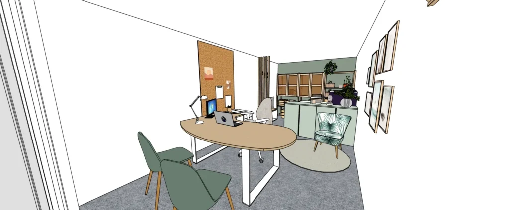 Plan d'un bureau aménagé – projet de décoration intérieure en 3D à Arras