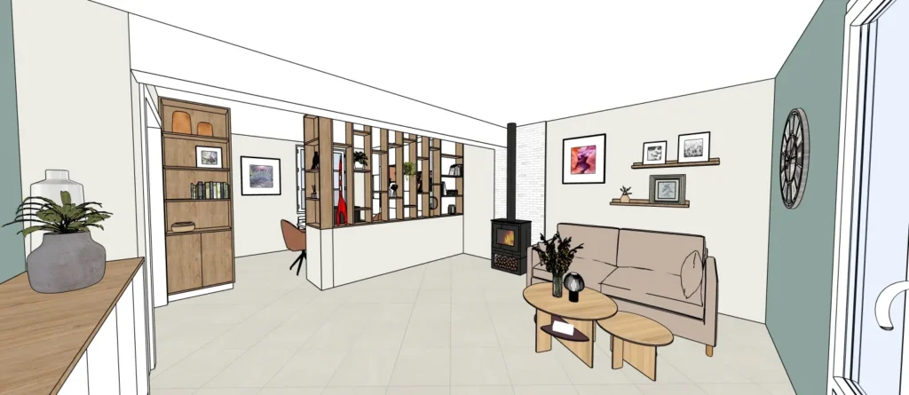 Plan d'une salle aménagée – projet de visualisation 3D décoration intérieure à Arras